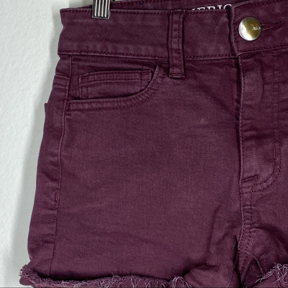 American Eagle Outfitters Hi Rise Shortie Cut Off Shorts Burgundy Plum Size 00 - Picture 3 of 10